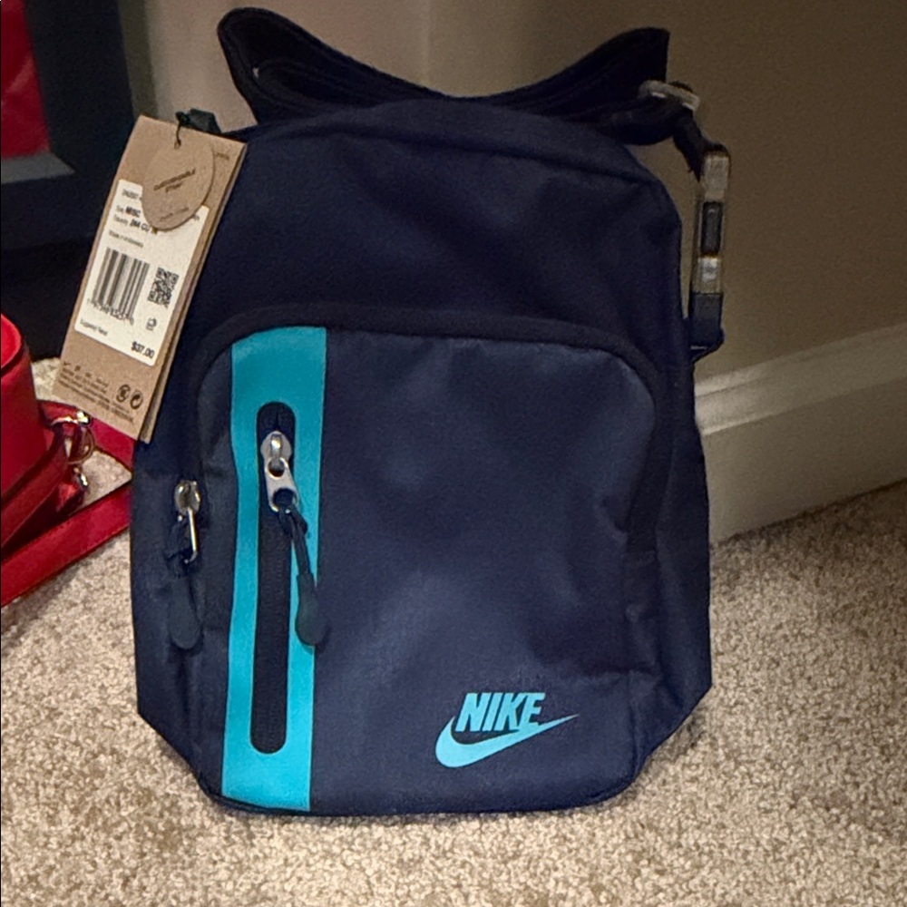 Nike Men's Dark Blue Messenger Bag with Teal Accent